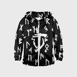 Ветровка с капюшоном детская Doom магические символы, цвет: 3D-белый
