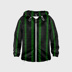 Ветровка с капюшоном детская Color black cage green stripes, цвет: 3D-белый