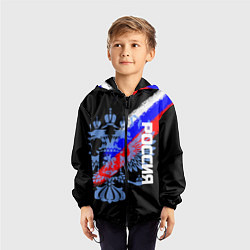 Ветровка с капюшоном детская Россия с флагом и гербом на чёрном фоне, цвет: 3D-черный — фото 2