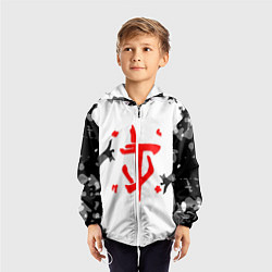 Ветровка с капюшоном детская Doom лого камуфляж текстура, цвет: 3D-белый — фото 2