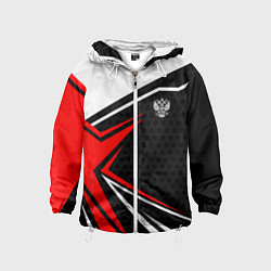 Ветровка с капюшоном детская Герб России - красный спортивный, цвет: 3D-белый