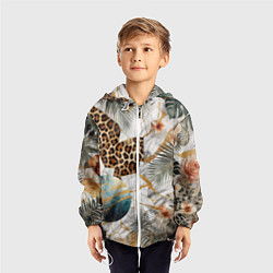 Ветровка с капюшоном детская Мрамор с цветами и леопардовый узор, цвет: 3D-белый — фото 2
