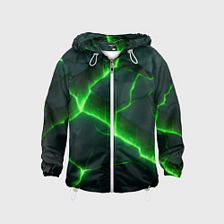 Ветровка с капюшоном детская Кислотный зеленый свет из плит, цвет: 3D-белый