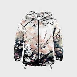 Ветровка с капюшоном детская Цветущее нежное дерево абстракция, цвет: 3D-черный