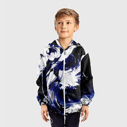 Ветровка с капюшоном детская Чёрно-фиолетовый абстракция волна, цвет: 3D-белый — фото 2