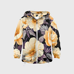 Ветровка с капюшоном детская Крупные жёлтые цветы, цвет: 3D-белый