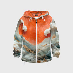 Ветровка с капюшоном детская Японский пейзаж абстракция, цвет: 3D-белый