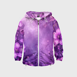 Ветровка с капюшоном детская Волшебные цветы в фиолетовой дымке, цвет: 3D-белый