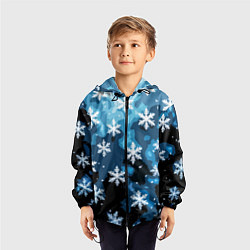 Ветровка с капюшоном детская Стилизованный паттерн со снежинками тёмно-синий, цвет: 3D-черный — фото 2