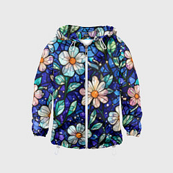 Детская ветровка Цветочный тёмно-синий витраж