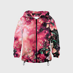 Ветровка с капюшоном детская Магические цветы тёмно-розовый, цвет: 3D-черный