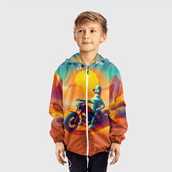 Ветровка с капюшоном детская Робот Бендер на мотоцикле в пустыне, цвет: 3D-белый — фото 2