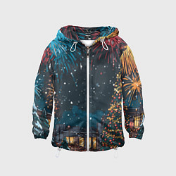 Ветровка с капюшоном детская Новогодний салют, цвет: 3D-белый