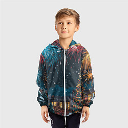 Ветровка с капюшоном детская Новогодний салют, цвет: 3D-белый — фото 2