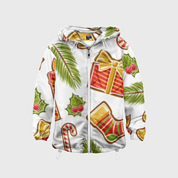 Ветровка с капюшоном детская Рождественский вайб, цвет: 3D-белый