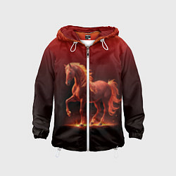 Ветровка с капюшоном детская Узор с конем огнем, цвет: 3D-белый