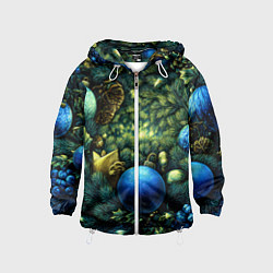 Ветровка с капюшоном детская Новогодние шарики на елке, цвет: 3D-белый