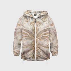 Ветровка с капюшоном детская Перламутровый орнамент с перьями, цвет: 3D-белый