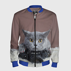 Бомбер мужской Котик фотограф, цвет: 3D-синий