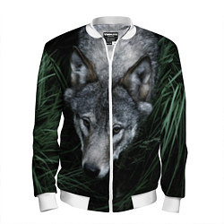 Бомбер мужской Волк в траве, цвет: 3D-белый