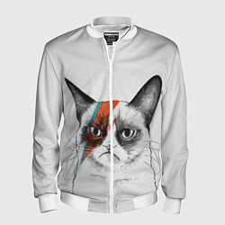 Бомбер мужской David Bowie: Grumpy cat, цвет: 3D-белый