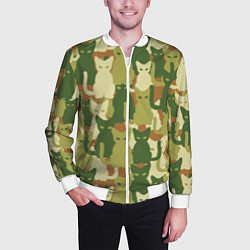 Бомбер мужской Камуфляж- зелёные кошки, цвет: 3D-белый — фото 2
