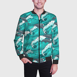 Бомбер мужской Лазурные дельфины, цвет: 3D-черный — фото 2