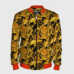Бомбер мужской Львы золотые узоры, цвет: 3D-красный