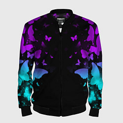 Бомбер мужской Бабочки в неоне, цвет: 3D-черный