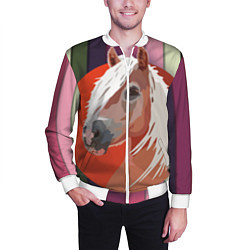 Бомбер мужской Лошадь с фоном, цвет: 3D-белый — фото 2