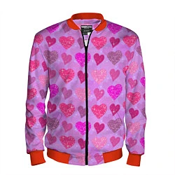 Бомбер мужской Розовые сердечки, цвет: 3D-красный