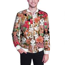 Бомбер мужской Корги & Цветы, цвет: 3D-белый — фото 2