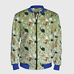 Бомбер мужской Много рисованных котов узор, цвет: 3D-синий