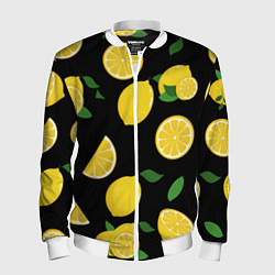 Бомбер мужской Лимоны на чёрном, цвет: 3D-белый