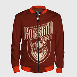 Бомбер мужской Русский медведь в шапке, цвет: 3D-красный