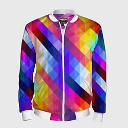 Бомбер мужской Пиксельная радуга, цвет: 3D-белый