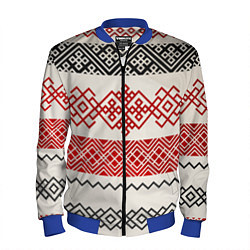 Бомбер мужской Славянский узор красно-черный, цвет: 3D-синий