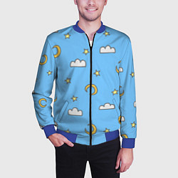 Бомбер мужской Облака, луна и звезды на небе, цвет: 3D-синий — фото 2