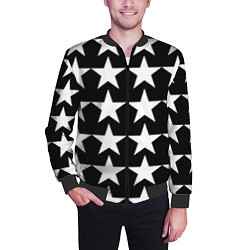 Бомбер мужской Белые звёзды на чёрном фоне, цвет: 3D-черный — фото 2