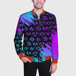Бомбер мужской GENSHIN NEON PATTERN SYMBOL НЕОН ЭМБЛЕМЫ, цвет: 3D-красный — фото 2