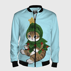Бомбер мужской Кот-ёлочка, цвет: 3D-черный