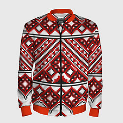 Бомбер мужской Русский узор, геометрическая вышивка, цвет: 3D-красный