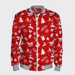 Бомбер мужской НОВОГОДНИЙ УЗОР КРАСНО БЕЛЫЙ, цвет: 3D-меланж
