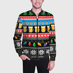 Бомбер мужской Новогодний пивной узор, цвет: 3D-черный — фото 2