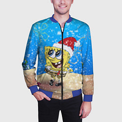 Бомбер мужской НОВОГОДНИЙ ГУБКА БОБ КВАДРАТНЫЕ ШТАНЫ, цвет: 3D-синий — фото 2