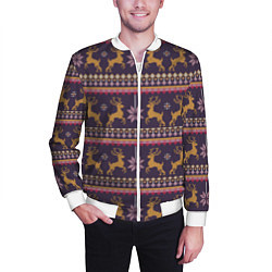 Бомбер мужской Новогодний свитер c оленями 2, цвет: 3D-белый — фото 2