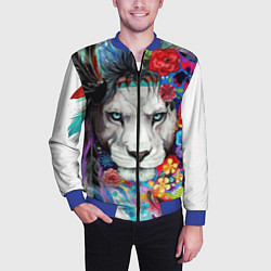 Бомбер мужской Лев - сильный взгляд, цвет: 3D-синий — фото 2