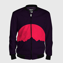 Бомбер мужской Красная луна над сумеречными горами, цвет: 3D-черный