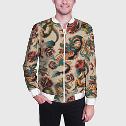 Бомбер мужской Мифические японские драконы, цвет: 3D-белый — фото 2