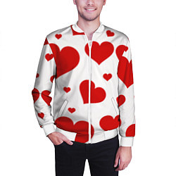 Бомбер мужской Красные сердечки Heart, цвет: 3D-белый — фото 2
